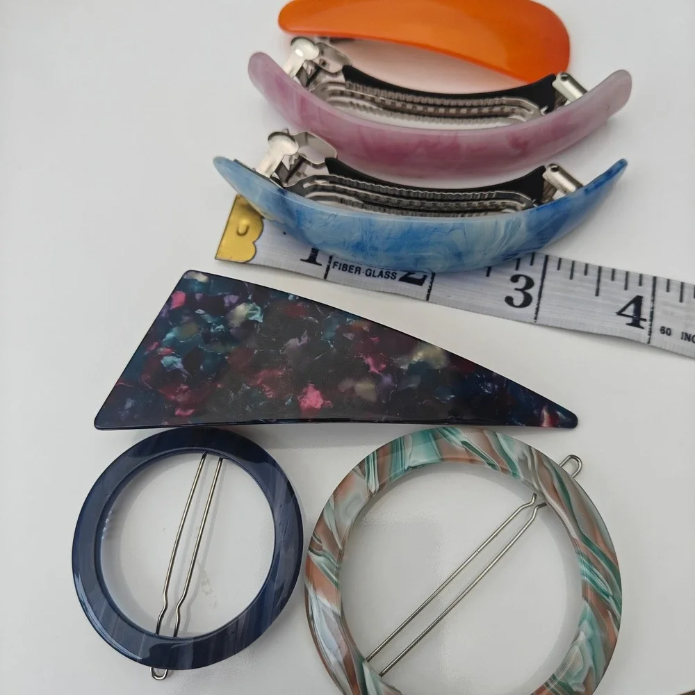 Hair Barrette Bundle Set Lot 6pc Marbled Geometric Large Clips Multicolor